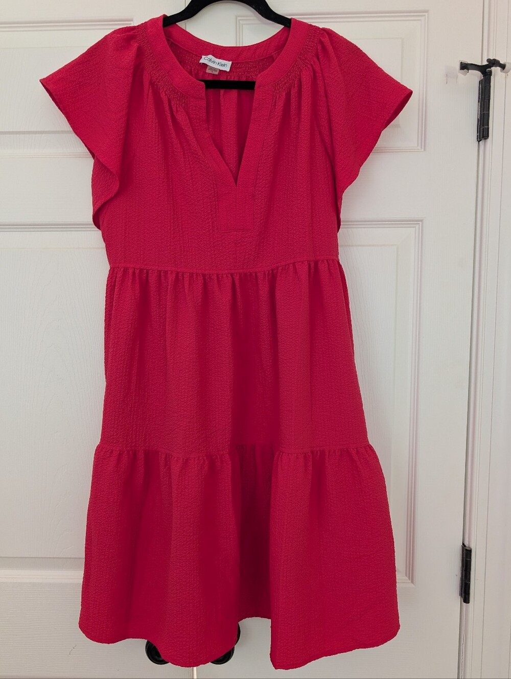 Calvin Klein Bright Fuchsia Textured Short Sleeve Dress